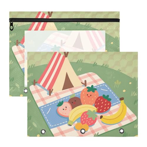 Kosmetiktasche mit 3 Löchern für 3 Ringe, 2 Stück, Studenten, College-Zubehör, Cartoon-Feld, Picknick, Obst, Grün Kosmetiktasche mit 3 Löchern für 3 Ringe, 2 Stück, Studenten, College-Zubehör, Cartoon-Feld, Picknick, Obst, Grün von EtherSpher