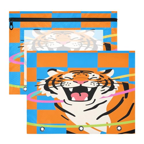 Kosmetiktasche mit 3 Löchern für 3 Ringe, 2 Stück, für Studenten, Zuhause, Orange Tigers, Schachbrett Kosmetiktasche mit 3 Löchern für 3 Ringe, 2 Stück, für Studenten, Zuhause, Orange Tigers, Schachbrett von EtherSpher