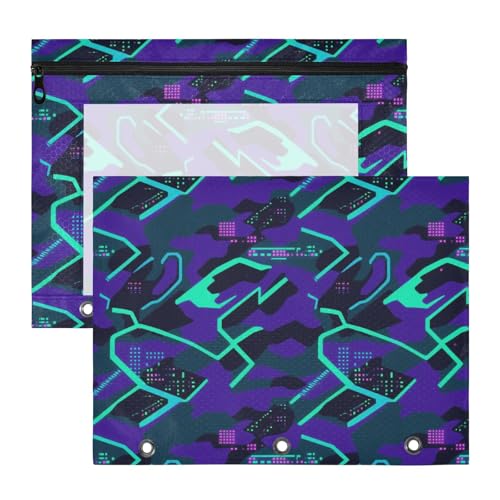 Kosmetiktasche mit 3 verstärkten Ösen, 3-Loch-Tasche für 3-Ringe, Ordner, 2 Stück, Lehrer, Büro, modern, Neon-Linie, Camouflage Kosmetiktasche mit 3 verstärkten Ösen, 3-Loch-Tasche für 3-Ringe, Ordner, 2 Stück, Lehrer, Büro, modern, Neon-Linie, Camouflage von EtherSpher