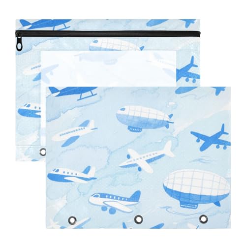 Kosmetiktasche mit Sichtfenster, Kunststoff, Ordner für A4-Papier, Briefe, 2 Stück, Studenten, Kunstbedarf, Aufbewahrung, schönes blaues Flugzeug von EtherSpher