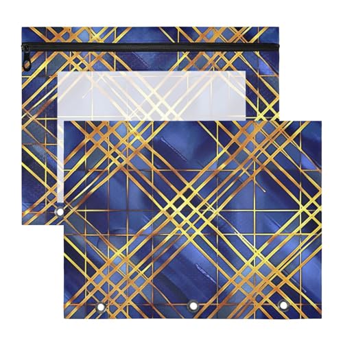 Kosmetiktasche mit glatten Reißverschlüssen, 3-Loch-Tasche für 3-Ringe, 2 Stück, für Lehrer, Zuhause, Blau und Gold, kariert, geometrische Linien Kosmetiktasche mit glatten Reißverschlüssen, 3-Loch-Tasche für 3-Ringe, 2 Stück, für Lehrer, Zuhause, Blau und Gold, kariert, geometrische Linien von EtherSpher