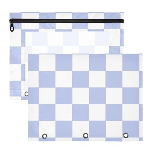 Kosmetiktasche mit glatten Reißverschlüssen, 3-Locher, für A4-Papier, Briefe, 2 Stück, Lehrer, Büro, lila und weiß, amerikanisches Karomuster Kosmetiktasche mit glatten Reißverschlüssen, 3-Locher, für A4-Papier, Briefe, 2 Stück, Lehrer, Büro, lila und weiß, amerikanisches Karomuster von EtherSpher
