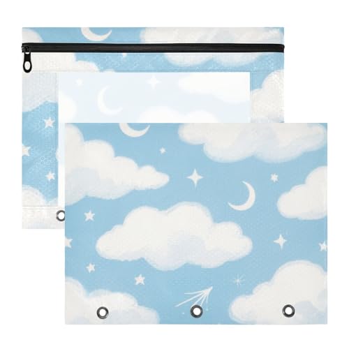 Kosmetiktasche mit glatten Reißverschlüssen, Kunststoff-Aktenordner für 3-Ringe, 2 Stück, Lehrer, Büro, Blau und Weiß, Mondwolken Kosmetiktasche mit glatten Reißverschlüssen, Kunststoff-Aktenordner für 3-Ringe, 2 Stück, Lehrer, Büro, Blau und Weiß, Mondwolken von EtherSpher