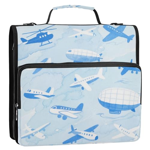 Lovely Blue Plane 3,8 cm 3-Ringe Reißverschluss Ordner Organizer mit Gurt Wasserdicht Dokumenten-Organizer geeignet für Mittelschule Carpeta con bolsillo Extra von EtherSpher