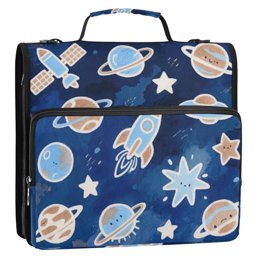 Lovely Blue Rockets Planet 3,8 cm 3 Ringe Organizer Ordner mit Schultergurt und Griff Laege Kapazität Dokumente Dateien Aufbewahrungstasche für Schule Gestor de encuadernación de documentos von EtherSpher
