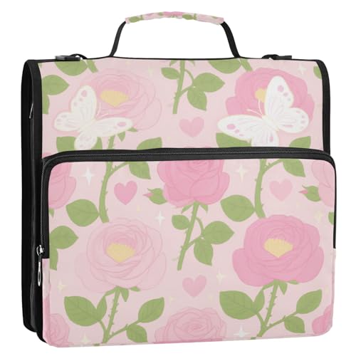 Lovely Pink Flowers 1/2 Stück Notizbuchordner Bürobinder Zubehör Dreiringe 3,5 cm mit Klemmbrett (Luckyword) von EtherSpher