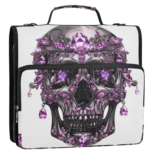 Luxus Schwarz und Weiß Totenkopf Lila Kristall 1/2 Packung Ordner Notizbuch Ordner Büro Ordner 3 Ringe 1,27 cm mit Klemmbrett (Glückwort) von EtherSpher