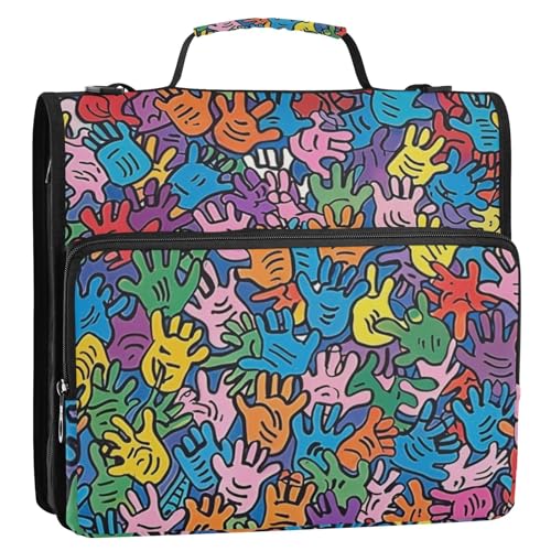Mehrfarbige Handabdruck-Ordnertasche mit 3 Ringen und Schultergurt, inklusive Reißverschlusstasche, Dokumentenmappe, Organizer für Büro, Schule, Carpeta del organizador Mehrfarbige Handabdruck-Ordnertasche mit 3 Ringen und Schultergurt, inklusive Reißverschlusstasche, Dokumentenmappe, Organizer für Büro, Schule, Carpeta del organizador von EtherSpher