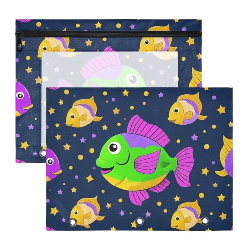 Ordner, stabile 3-Loch-Tasche für A4-Papier, Briefe, 2 Stück, Lehrer, Schulanfang, Karneval, Fischstern, violett, grün von EtherSpher