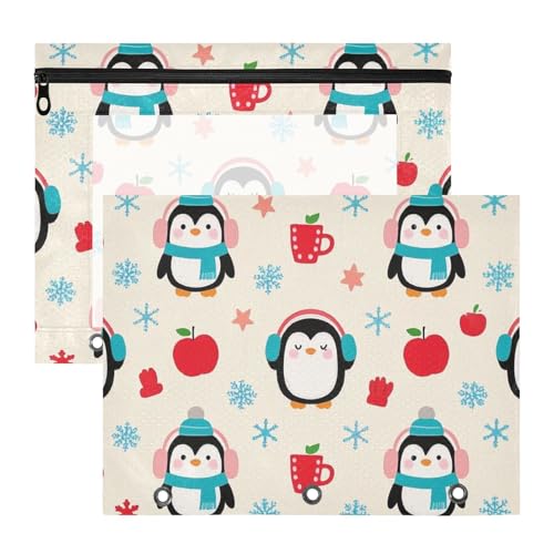 Ordner, tragbar, 3-Loch-Tasche für 3 Ringe, 2 Stück, Lehrer, Kunstbedarf, Aufbewahrung, Winter, Cartoon, Pinguin, niedlich von EtherSpher