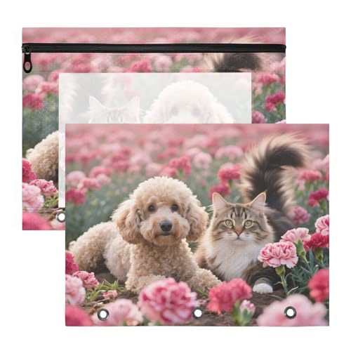 Ordner mit 3 Löchern, 3 Ringen für A4-Papier, Briefe, 2 Stück, Studenten, Schulanfang, Teddy, Hund und Rose von EtherSpher