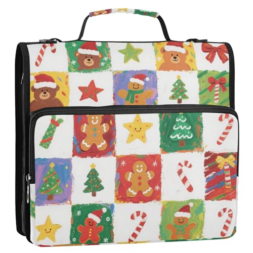 Ordner mit 3 Ringen, Motiv: Merry Christmas Tree Lebkuchen, 3,8 cm, mit extra Taschen, mit Schultergurt und Griff, Dokumentenmappe, Organizer, geeignet für Mittelschule, Paquete de gestión de von EtherSpher