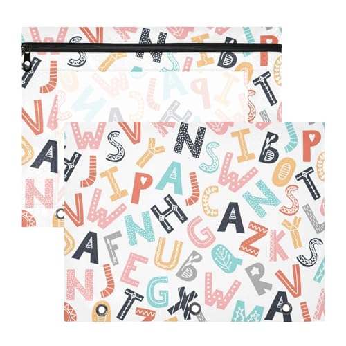 Ordner mit 3 verstärkten Ösen, Kunststoff-Aktenordner für A4-Papier, Briefe, 2 Stück, Lehrer, Büro, Farbe, Cartoon-Buchstaben von EtherSpher