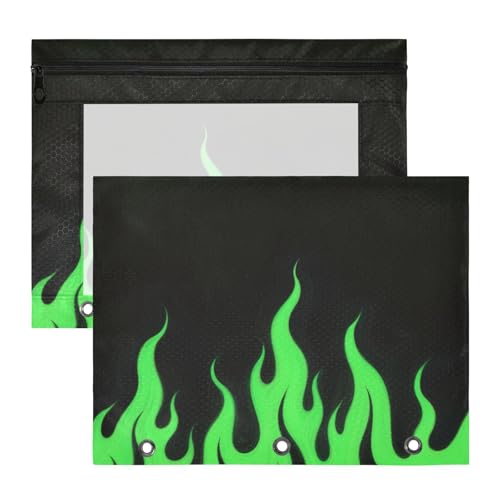 Ordner mit 3 verstärkten Ösen, Taschenordner für A4-Papier, Briefe, 2 Stück, Studenten, College-Zubehör, schwarz, fluoreszierend, kühles Flammengrün Ordner mit 3 verstärkten Ösen, Taschenordner für A4-Papier, Briefe, 2 Stück, Studenten, College-Zubehör, schwarz, fluoreszierend, kühles Flammengrün von EtherSpher