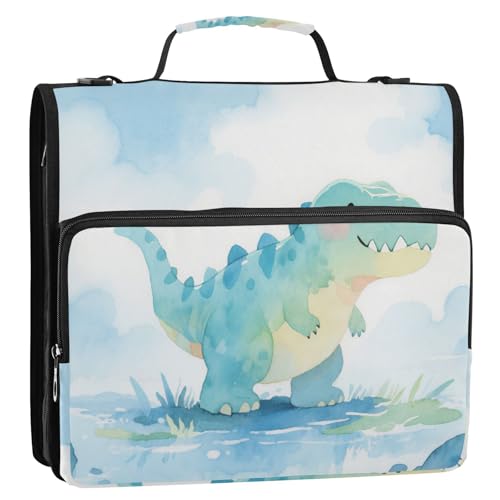 Ordner mit niedlichem Cartoon-Dinosaurier-Motiv, 3 Ringe, 3,8 cm, mit Reißverschluss, mit Schultergurt, wasserdicht, für Dokumente, Dateien, Aufbewahrungstasche für Büro, Schule, Organizador de la von EtherSpher