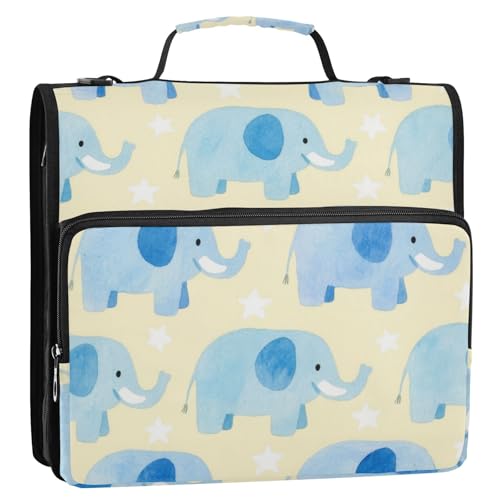 Ordner mit niedlichem Tiermotiv, blauer Elefant, 3,8 cm, mit extra Taschen, mit Schultergurt und Griff, wasserdichte Dokumenten-Aufbewahrungstasche, geeignet für Mittelschule, Clip de Cremallera von EtherSpher