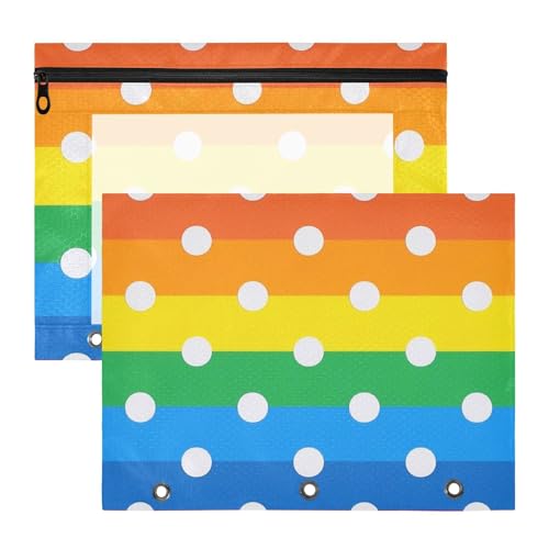 Ordnertaschen, stabile 3-Loch-Tasche für A4-Papier, Briefe, 2 Stück, Studenten, Klasse, Cartoon, Punkte, Regenbogen von EtherSpher