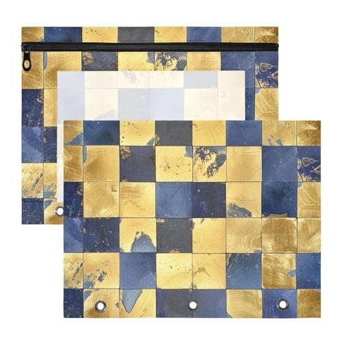 Ordnertaschen mit 3 Löchern, Aufbewahrungstasche für 3 Ringe, 2 Stück, für Schüler, Schule, Studenten, Lehrerbedarf, Blau und Gold, Karomuster Ordnertaschen mit 3 Löchern, Aufbewahrungstasche für 3 Ringe, 2 Stück, für Schüler, Schule, Studenten, Lehrerbedarf, Blau und Gold, Karomuster von EtherSpher