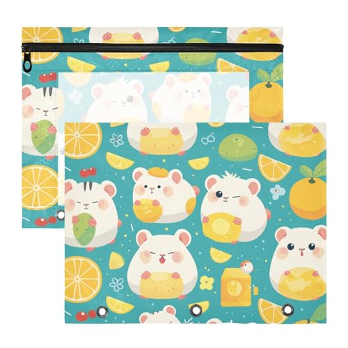 Ordnertaschen mit 3 verstärkten Ösen, Kunststoff-Aktenordner für 3 Ringe, 2 Stück, Schüler, Schulbedarf, Cartoon-Hamster, helle Farben Ordnertaschen mit 3 verstärkten Ösen, Kunststoff-Aktenordner für 3 Ringe, 2 Stück, Schüler, Schulbedarf, Cartoon-Hamster, helle Farben von EtherSpher