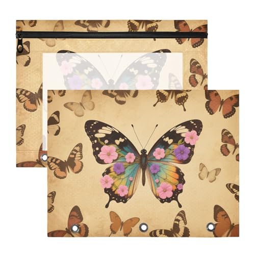 Ordnertaschen mit glatten Reißverschlüssen, Kunststoff-Aktenordner für A4-Papier, Briefe, 2 Stück, Studenten, Zuhause, Braun, Landhaus-Schmetterling von EtherSpher