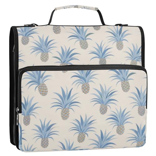 Pineapple Summer Blue Beige 3-Ring-Ordner mit Reißverschluss und Schultergurt, mehrere Taschen, Schulordner, Organizer für Mittelschüler, Carpeta con cremallera von EtherSpher