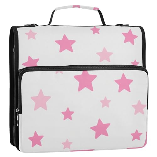 Pink Star Aktenordner mit 3 Ringen, stabiler Reißverschluss, mit Griff und abnehmbarem Schultergurt, mehrere Taschen, Dokumentenmappe, Organizer für Schule, Gestor de Carpetas de Office von EtherSpher