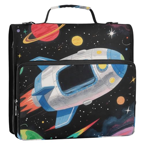Planets Space Rokets Organizer mit 3 Ringen, 3,8 cm, mit Riemen, mehrere Taschen, Dokumenten-Organizer für Schule und Büro, Organizadores de Carteras von EtherSpher