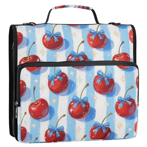 Red Cherries Ringbuch mit 3 Ringen, Reißverschluss, mit Schultergurt und Griff, wasserdicht, mit Reißverschluss, geeignet für Mittelschule, Encuadernador de Cartera, 3,8 cm von EtherSpher