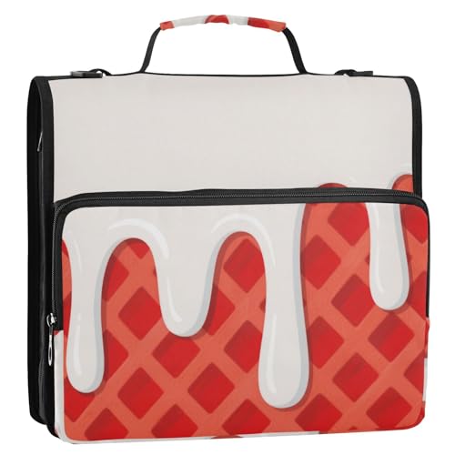 Red Ice Cream Plaid Kariert 3,8 cm 3-Ringe Ordner mit Reißverschluss mit Griff und abnehmbarem Schultergurt Inklusive Reißverschlusstasche Tragbares Portfolio für Schule und Büro Gestor de von EtherSpher