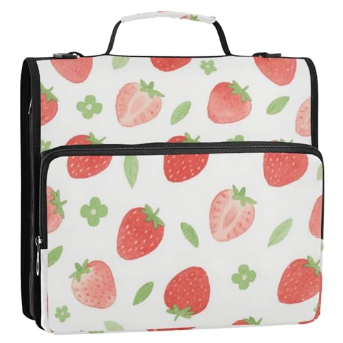 Red Strawberry 3,8 cm Ringbuch mit extra Taschen mit Griff und abnehmbarem Schultergurt, wasserdicht, tragbar, geeignet für Mittelschule, Gestor de documentos von EtherSpher