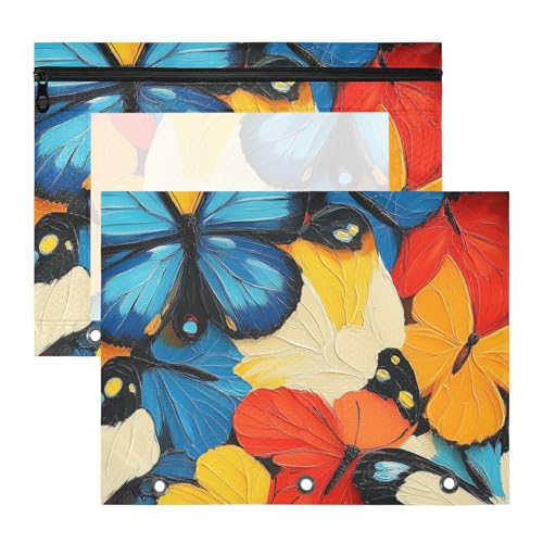 Stifteetui, 3 Löcher, 3 Löcher, Tasche für 3 Ringe, 2 Stück, Lehrer, Zuhause, Cartoon, bunt, abstrakte Kunst, Schmetterlinge von EtherSpher