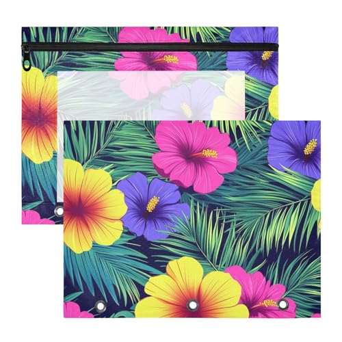 Stifthalter mit 3 Löchern, für 3 Ringe, 2 Stück, Studenten, Büro, hawaiianischer Stil, tropische Blumen, Palmblätter, leuchtende Neonfarben Stifthalter mit 3 Löchern, für 3 Ringe, 2 Stück, Studenten, Büro, hawaiianischer Stil, tropische Blumen, Palmblätter, leuchtende Neonfarben von EtherSpher