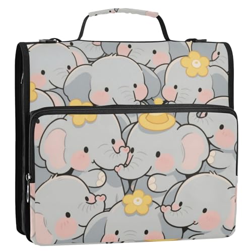 Süßer Cartoon-Elefanten-Grau, 3,8 cm, 3 Ringe, stabiler Reißverschluss, Ordner mit Riemen, wasserdicht, Dokumentenmappe für Schule und Büro, Cartera con cremallera von EtherSpher