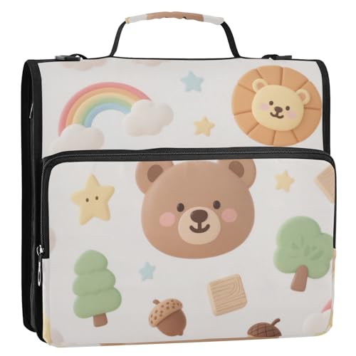 Süßer Cartoon-Teddybär mit 3 Ringen, Reißverschluss, Organizer mit Gurt, inklusive Reißverschlusstasche, Schulordner, Organizer für Mittelschule, Cremallera de Carpeta von EtherSpher