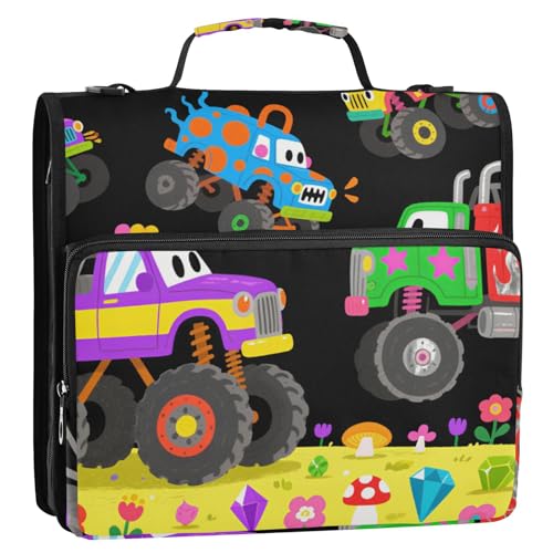 Süßes Cartoon-Motiv, bunt, LKW, 1/2 Stück, Ordner, Büroordner, runde Ringe, 3,8 cm mit Taschen (Glückswort) von EtherSpher