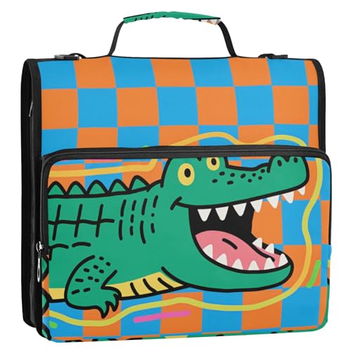 Süßes grünes Krokodil-Schachbrett, 3,8 cm, 3-Ring-Ordner, Organizer mit Griff, inklusive Reißverschlusstasche, Dokumenten-Organizer, geeignet für Mittelschule, Cartera con Cremallera von EtherSpher