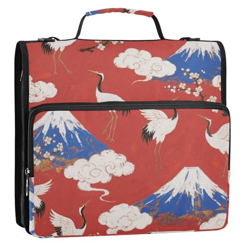 Weiße japanische Kranichhalterung, Fuji, 3 Ringe, 3,8 cm, stabiler Reißverschluss, mit Schultergurt und Griff, mehrere Taschen, Schulbedarf, Organizer für Schule und Büro, Clip de Cremallera von EtherSpher