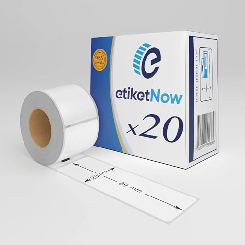 EtiketNow - 20 Rollen - 99010 / S0722370 Kompatible Etiketten, 130 Etiketten, 28 mm x 89 mm, dauerhaft, weiß von EtiketNow