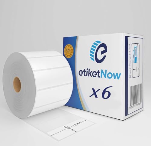 EtiketNow – 6 Rollen – Ersatz für Zebra 800263–105 Etiketten, 76 mm x 25 mm, 2580 Etiketten, 25 mm Kern, permanent, weiß von EtiketNow