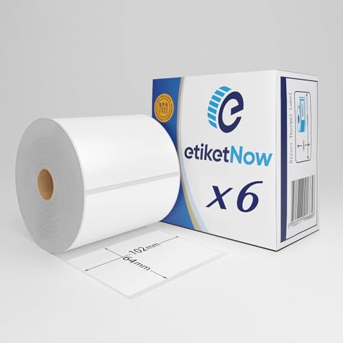 EtiketNow – 6 Rollen – Ersatz für Zebra 800264-255 Etiketten, 102 mm x 64 mm, 1100 Etiketten, 25 mm Kern, permanent, weiß von EtiketNow