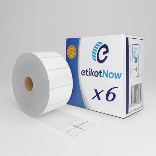 EtiketNow – 6 Rollen – Ersatz für Zebra 880199-025D Etiketten, 51 mm x 25 mm, 2580 Etiketten, 25 mm Kern, permanent, weiß von EtiketNow