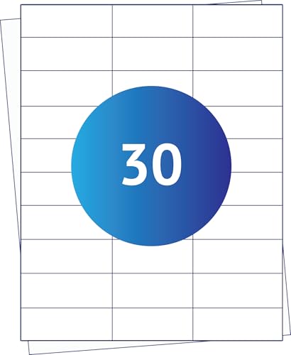 EtiketNow - A4-Blatt, kompatibel mit Herma 4456- und Avery 3489-Vorlagen, 30 Etiketten pro Blatt, 70 mm x 29,7 mm, 100 Blatt, dauerhaft, weiß von EtiketNow