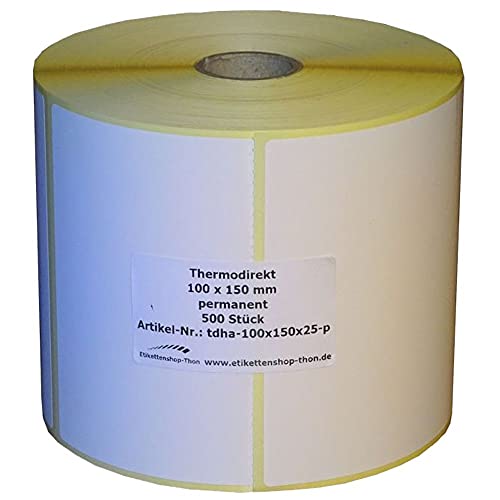 10 x Thermo Etiketten mit Perforation auf Rolle - 100 x 150 mm - 5.000 Stück - Hülse 25 mm - permanent haftend von Etikettenshop Thon