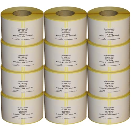 9.000 Thermoetiketten für Bizerba - 58 x 60 mm - Hülse 40 mm - BPA frei - permanent haftend von Etikettenshop Thon