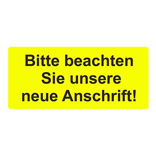 Aufkleber/Etiketten "Bitte beachten Sie unsere neue Anschrift!" auf Rolle - 56 x 25 mm - 1.000 Stück (Leuchtgelb) von simhoa