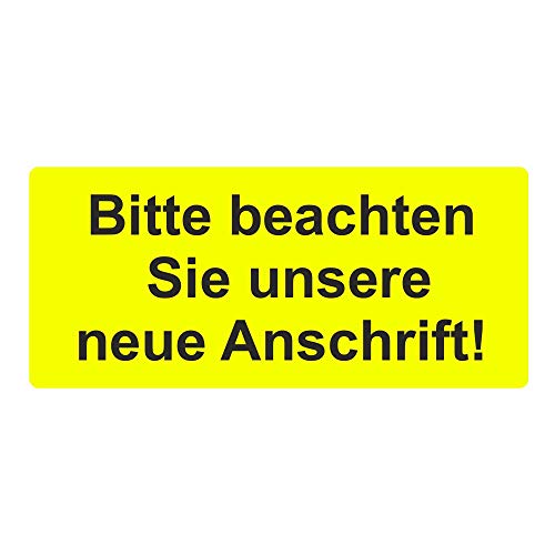 Aufkleber/Etiketten "Bitte beachten Sie unsere neue Anschrift!" auf Rolle - 56 x 25 mm - 1.000 Stück (Leuchtgelb) von simhoa