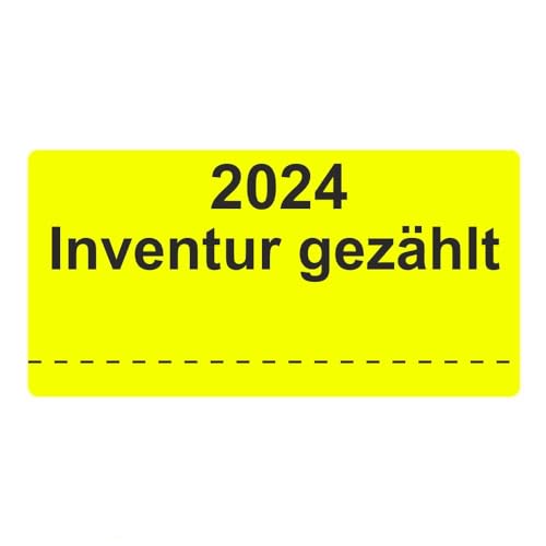 Inventuretiketten, Inventuraufkleber 2024 Inventur gezählt - 100 x 50 mm - 500 Stück (Leuchtgelb) von Etikettenshop Thon
