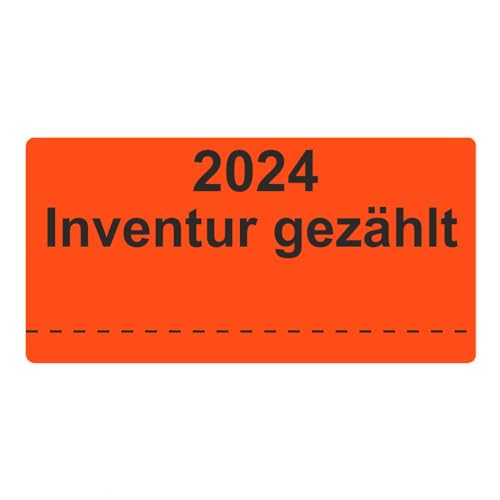 Inventuretiketten, Inventuraufkleber 2024 Inventur gezählt - 100 x 50 mm - 500 Stück (Leuchtrot) von simhoa