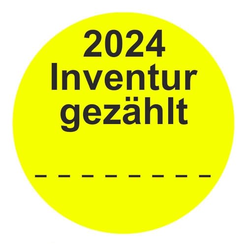 Inventuretiketten, Inventuraufkleber "2024 Inventur gezählt" - Durchmesser 50 mm - 1000 Stück (Leuchtgelb) von simhoa