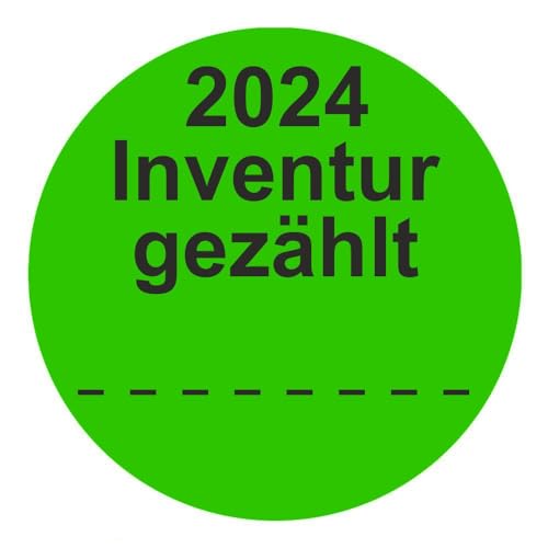 Inventuretiketten, Inventuraufkleber "2024 Inventur gezählt" - Durchmesser 50 mm - 1000 Stück (Leuchtgrün) von Etikettenshop Thon